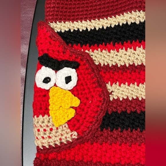 Y2K Retro ANGRY‎ BIRDS Knit Crochet BOHO Double Strap Tote Bag Purse RARE - Picture 3 of 16